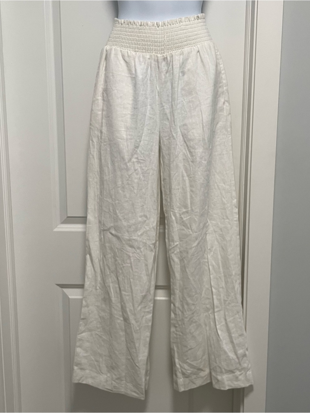Love Tree White Wide Leg Smocked-Waist Pants